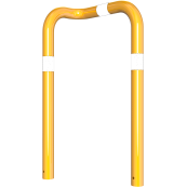 Anti-nudge hoop 90 | one sided- deep version | steel tube  76 mm | yellow / black | one-sided, left | height above ground: 650 mm | for casting in concrete